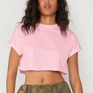 Pink Cropped T-Shirt 100% cotton light pink